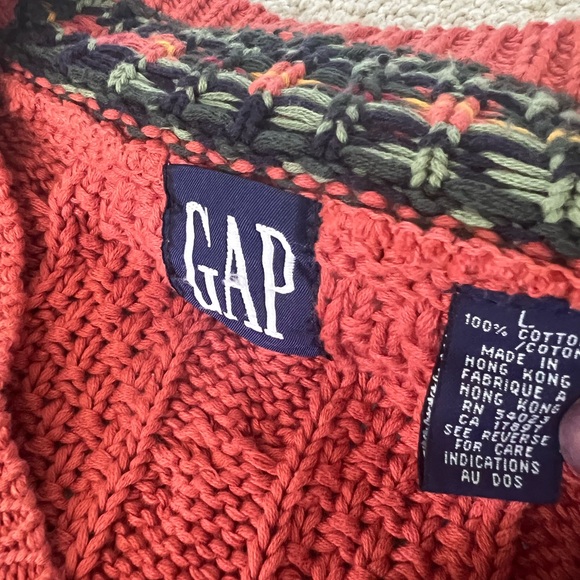 90s GAP Chunky Cable Knit Patterned Pullover V-Neck Sweater - Picture 3 of 3